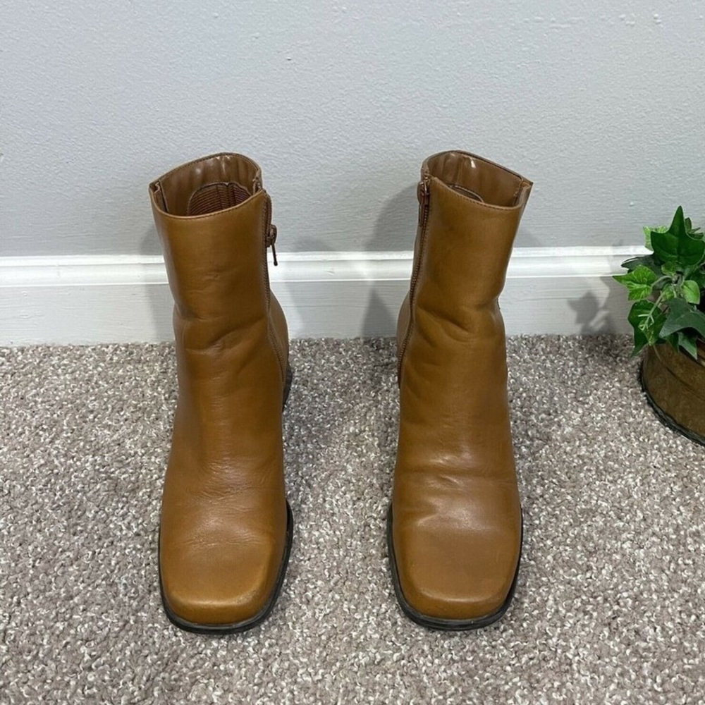 VTG 90s Y2K Naturalizer Boots Square Toe Chunky Heel Zip Mid Calf Boots